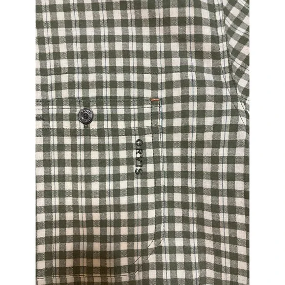 Orvis Mens M Outdoor Long Sleeve Shirt Plaid Green Organic Cotton Blend Button - Picture 6 of 10